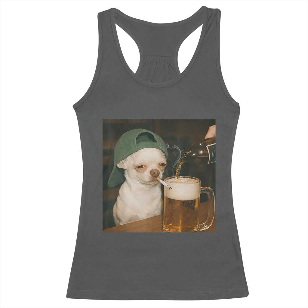 Funny Chihuahua St Patricks Day Meme Racerback Tank Top Chihuahua Smoking Irish Beer Lover TS14 Dark Heather Print Your Wear