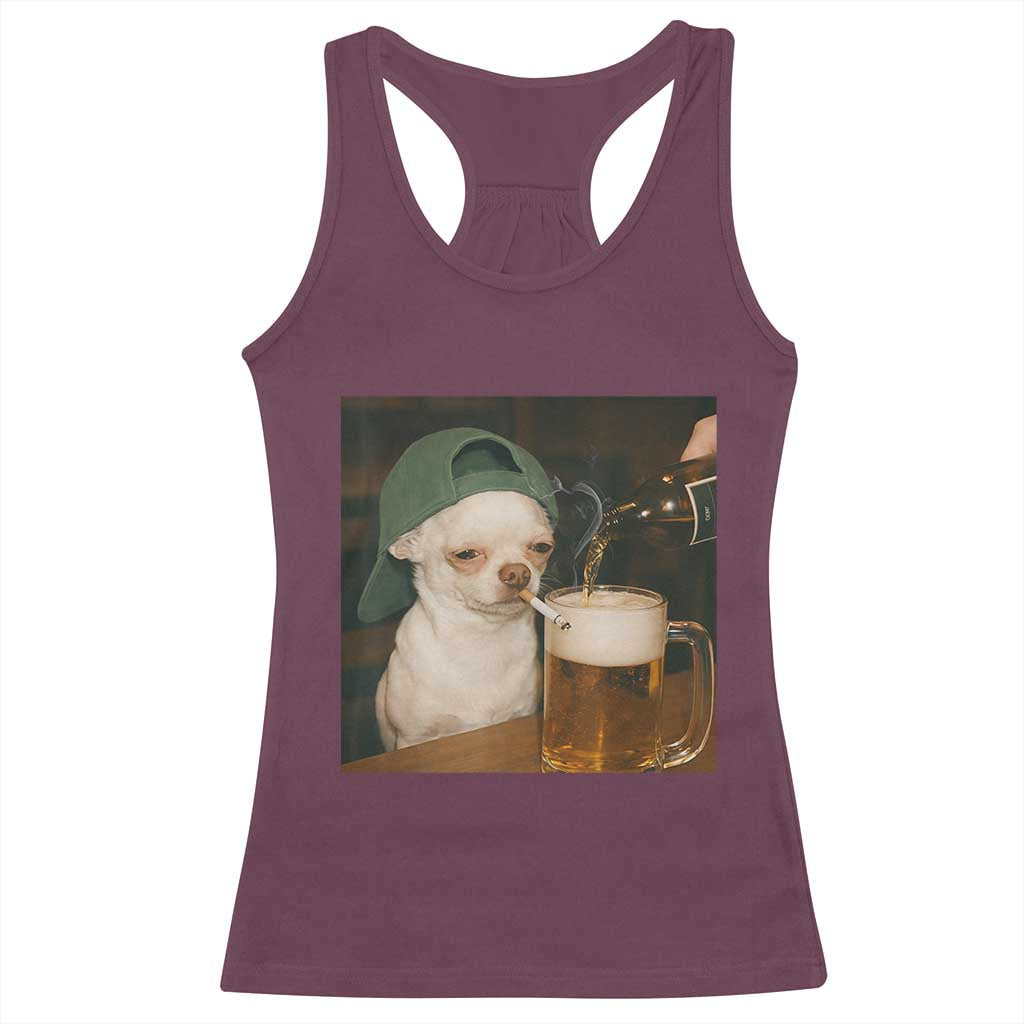 Funny Chihuahua St Patricks Day Meme Racerback Tank Top Chihuahua Smoking Irish Beer Lover TS14 Maroon Print Your Wear