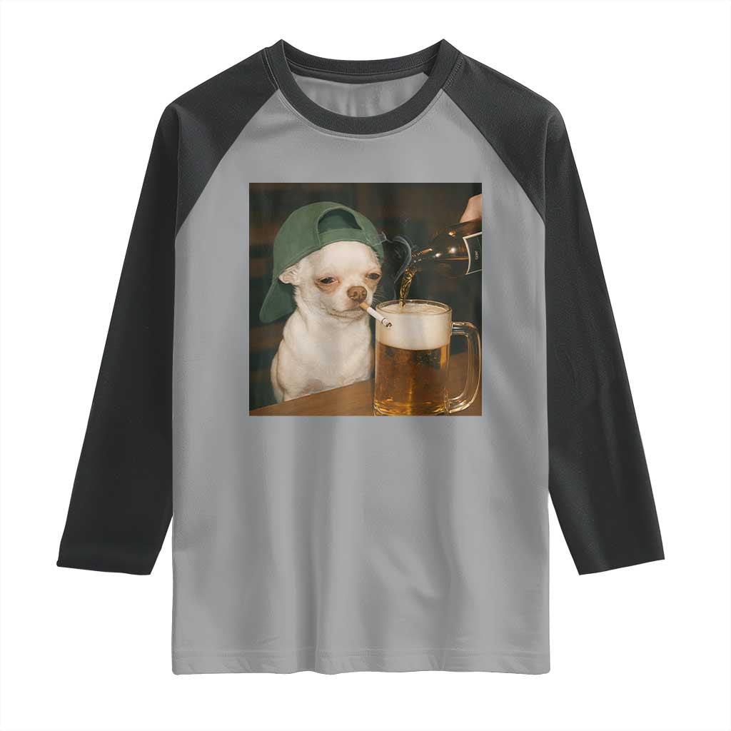 Funny Chihuahua St Patricks Day Meme Raglan Shirt Chihuahua Smoking Irish Beer Lover TS14 Sport Gray Black Print Your Wear