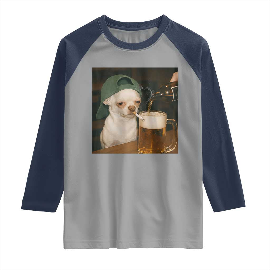 Funny Chihuahua St Patricks Day Meme Raglan Shirt Chihuahua Smoking Irish Beer Lover TS14 Sport Gray Navy Print Your Wear