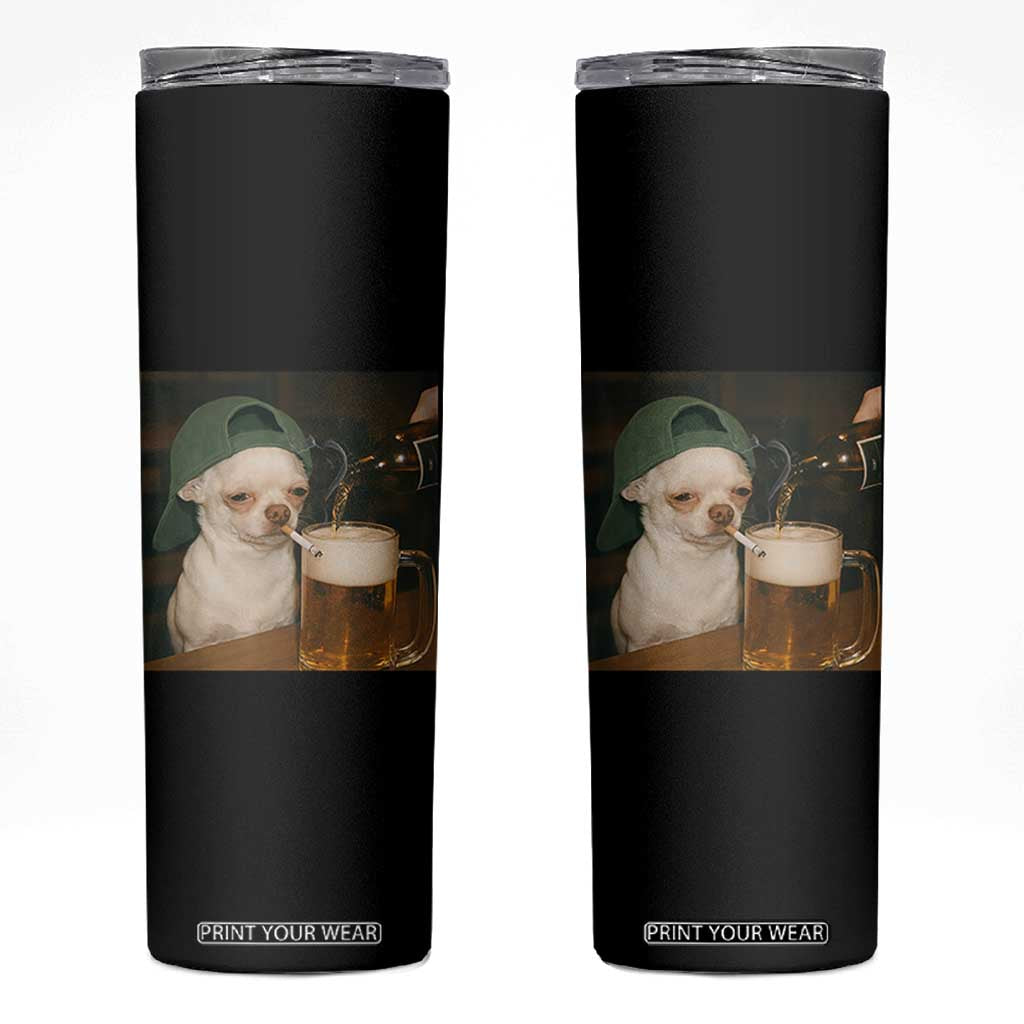 Funny Chihuahua St Patricks Day Meme Skinny Tumbler Chihuahua Smoking Irish Beer Lover TS14 Black Print Your Wear