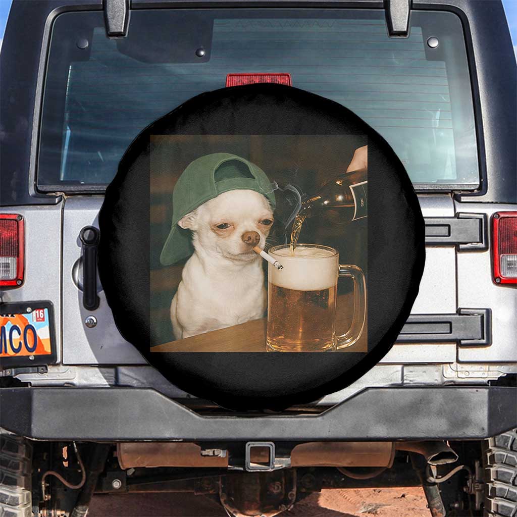 Funny Chihuahua St Patricks Day Meme Spare Tire Cover Chihuahua Smoking Irish Beer Lover TS14 No hole Black Print Your Wear