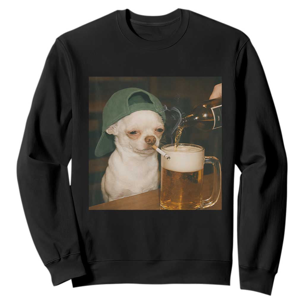 Funny Chihuahua St Patricks Day Meme Sweatshirt Chihuahua Smoking Irish Beer Lover TS14 Black Print Your Wear