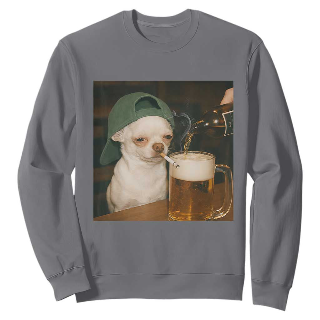 Funny Chihuahua St Patricks Day Meme Sweatshirt Chihuahua Smoking Irish Beer Lover TS14 Charcoal Print Your Wear