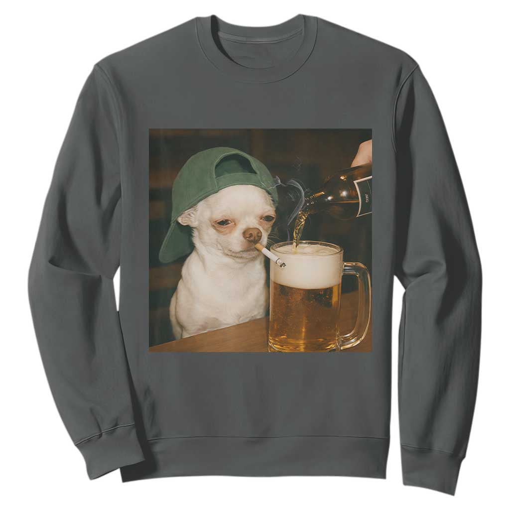 Funny Chihuahua St Patricks Day Meme Sweatshirt Chihuahua Smoking Irish Beer Lover TS14 Dark Heather Print Your Wear