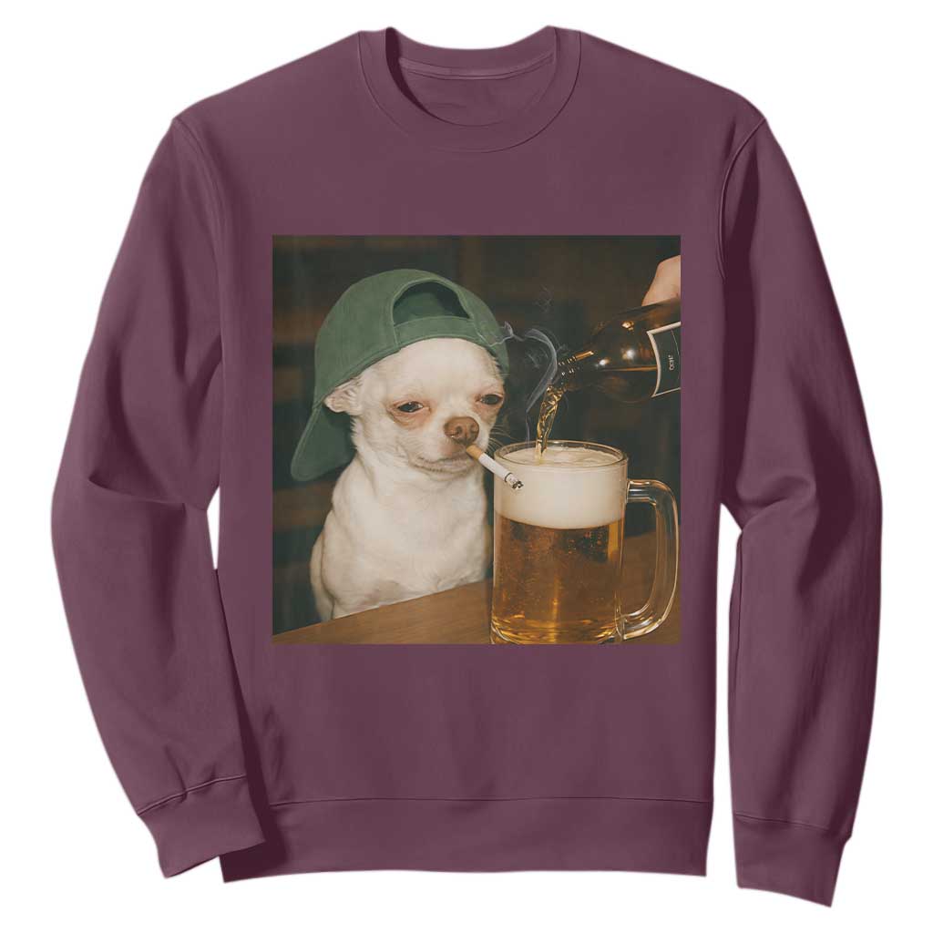 Funny Chihuahua St Patricks Day Meme Sweatshirt Chihuahua Smoking Irish Beer Lover TS14 Maroon Print Your Wear