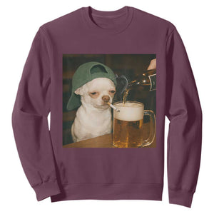 Funny Chihuahua St Patricks Day Meme Sweatshirt Chihuahua Smoking Irish Beer Lover TS14 Maroon Print Your Wear