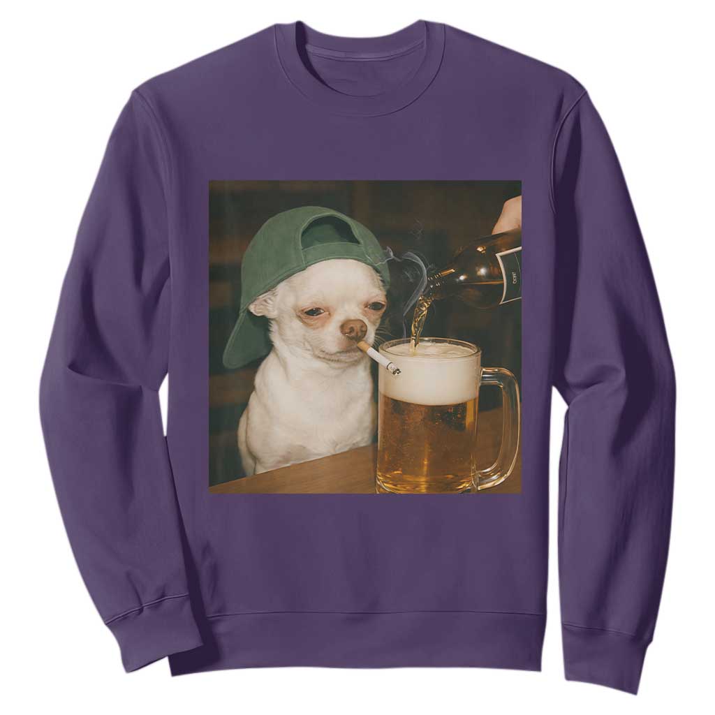 Funny Chihuahua St Patricks Day Meme Sweatshirt Chihuahua Smoking Irish Beer Lover TS14 Purple Print Your Wear