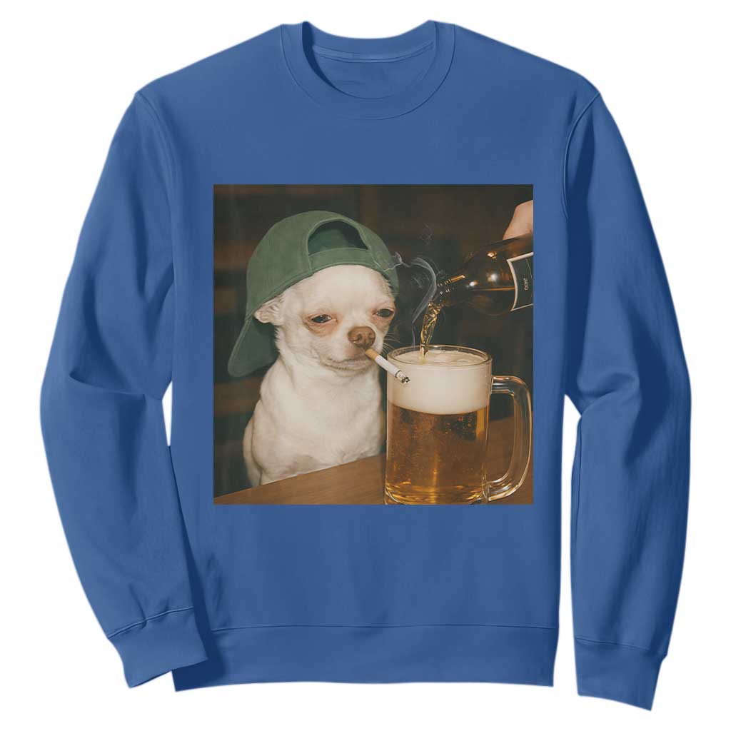 Funny Chihuahua St Patricks Day Meme Sweatshirt Chihuahua Smoking Irish Beer Lover TS14 Royal Blue Print Your Wear