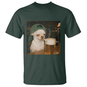 Funny Chihuahua St Patricks Day T Shirt - Chihuahua Smoking Irish Beer Lover Meme Humor Tee TS14 Dark Forest Green Print Your Wear