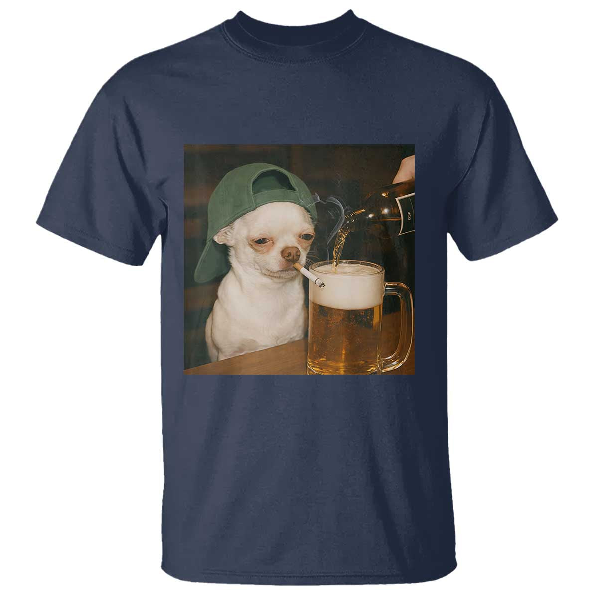 Funny Chihuahua St Patricks Day T Shirt - Chihuahua Smoking Irish Beer Lover Meme Humor Tee TS14 Navy Print Your Wear