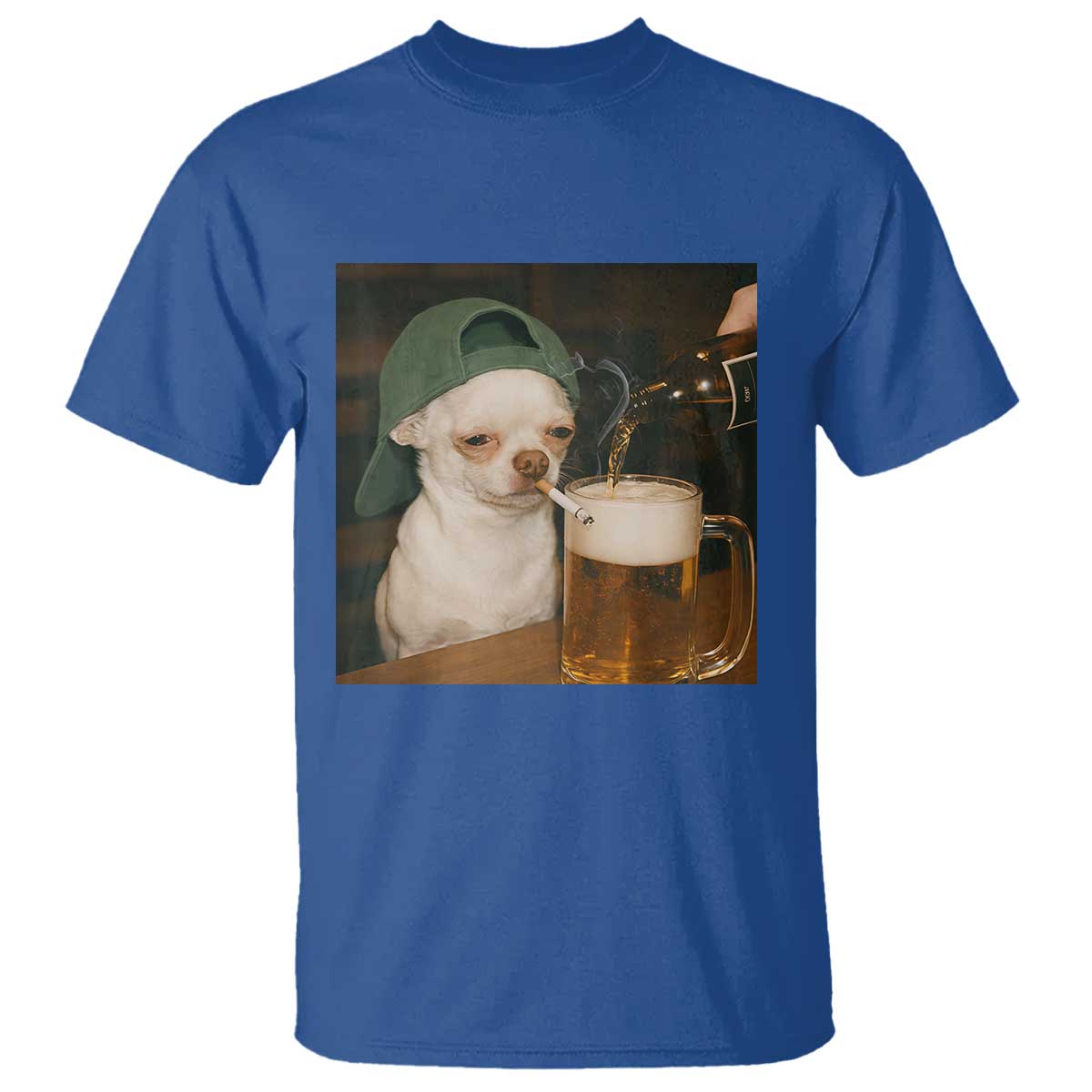Funny Chihuahua St Patricks Day T Shirt - Chihuahua Smoking Irish Beer Lover Meme Humor Tee TS14 Royal Blue Print Your Wear