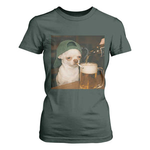 Funny Chihuahua St Patricks Day Meme T Shirt For Women Chihuahua Smoking Irish Beer Lover TS14 Dark Forest Green Print Your Wear