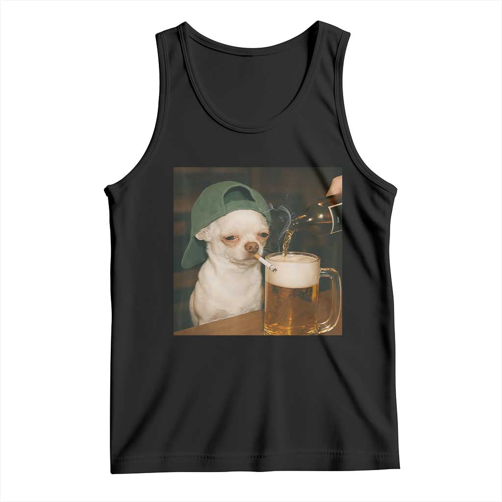 Funny Chihuahua St Patricks Day Meme Tank Top Chihuahua Smoking Irish Beer Lover TS14 Black Print Your Wear
