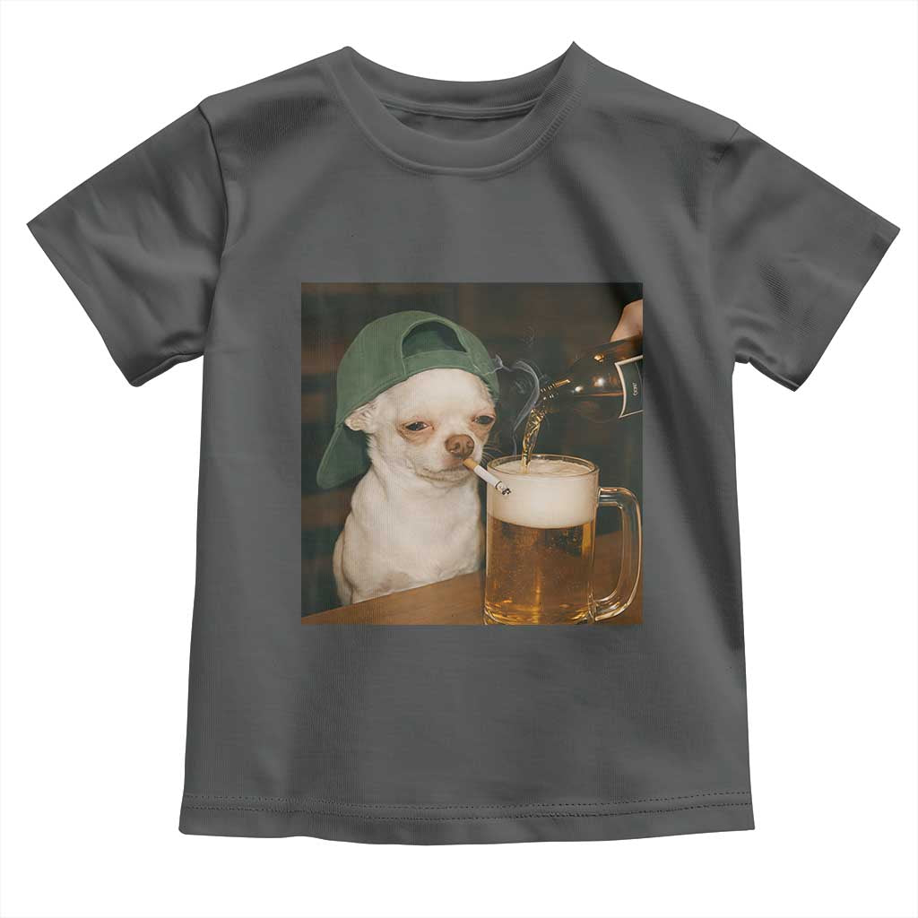 Funny Chihuahua St Patricks Day Meme Toddler T Shirt Chihuahua Smoking Irish Beer Lover TS14 Dark Heather Print Your Wear