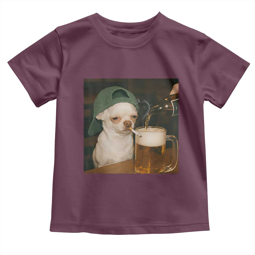 Funny Chihuahua St Patricks Day Meme Toddler T Shirt Chihuahua Smoking Irish Beer Lover TS14 Maroon Print Your Wear