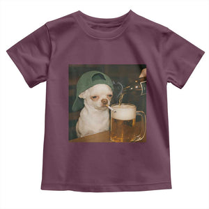 Funny Chihuahua St Patricks Day Meme Toddler T Shirt Chihuahua Smoking Irish Beer Lover TS14 Maroon Print Your Wear