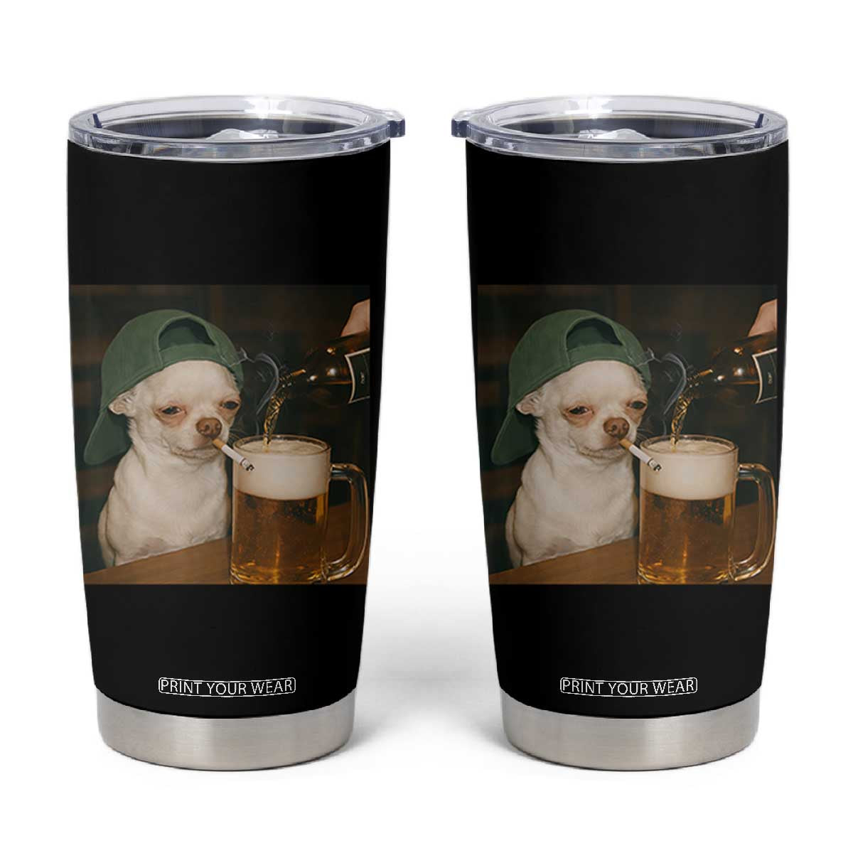 Funny Chihuahua St Patricks Day Meme Tumbler Cup Chihuahua Smoking Irish Beer Lover TS14 Black Print Your Wear