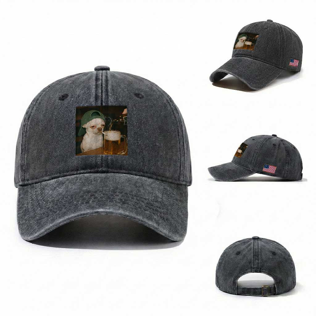 Funny Chihuahua St Patricks Day Meme Washed Cotton Baseball Cap Chihuahua Smoking Irish Beer Lover TS14 Washed Cap Universal Fit Dark Gray Print Your Wear