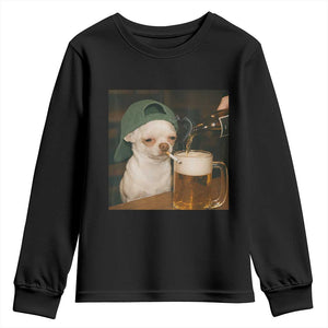 Funny Chihuahua St Patricks Day Meme Youth Sweatshirt Chihuahua Smoking Irish Beer Lover TS14 Black Print Your Wear