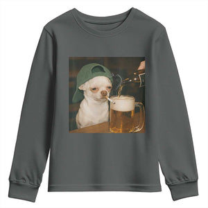 Funny Chihuahua St Patricks Day Meme Youth Sweatshirt Chihuahua Smoking Irish Beer Lover TS14 Dark Heather Print Your Wear