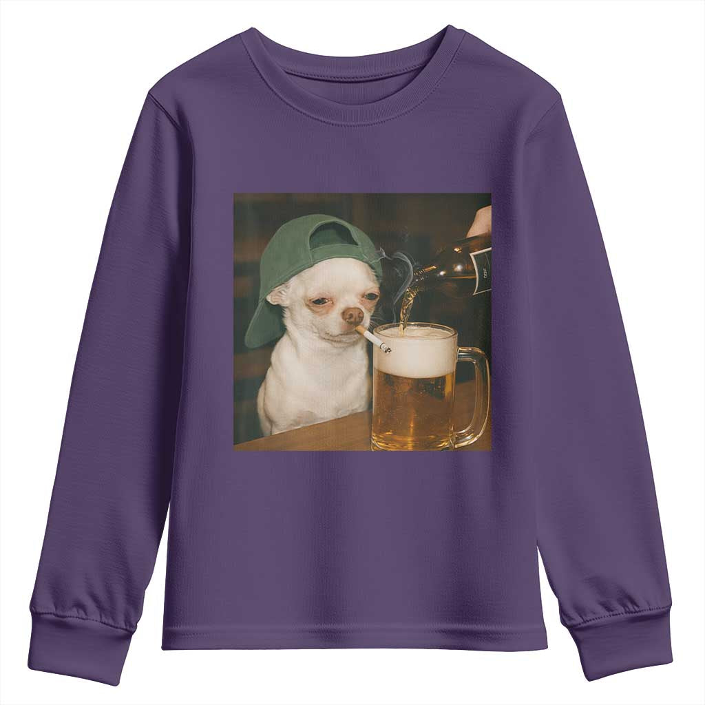 Funny Chihuahua St Patricks Day Meme Youth Sweatshirt Chihuahua Smoking Irish Beer Lover TS14 Purple Print Your Wear