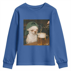 Funny Chihuahua St Patricks Day Meme Youth Sweatshirt Chihuahua Smoking Irish Beer Lover TS14 Royal Blue Print Your Wear