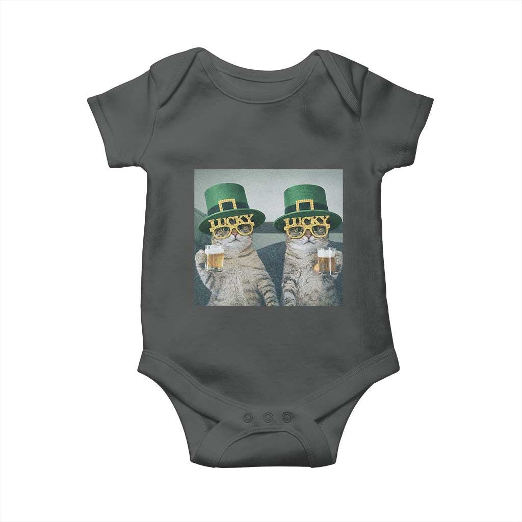 Funny St Patricks Day Cats Drinking Beer Meme Baby Onesie TS14 Dark Heather Print Your Wear