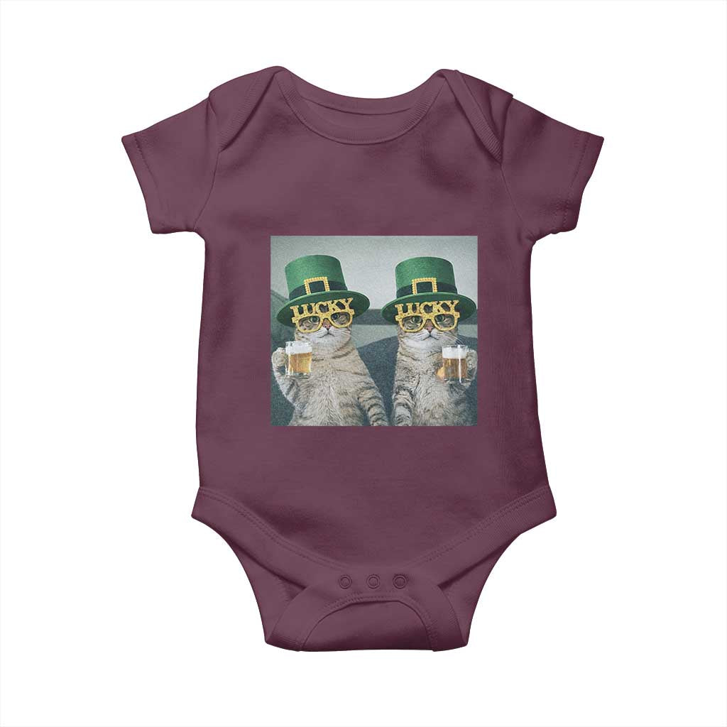 Funny St Patricks Day Cats Drinking Beer Meme Baby Onesie TS14 Maroon Print Your Wear