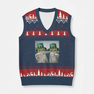 Funny St Patricks Day Cats Drinking Beer Meme V-Neck Knit Sweater Vest TS14 Navy Red Print Your Wear