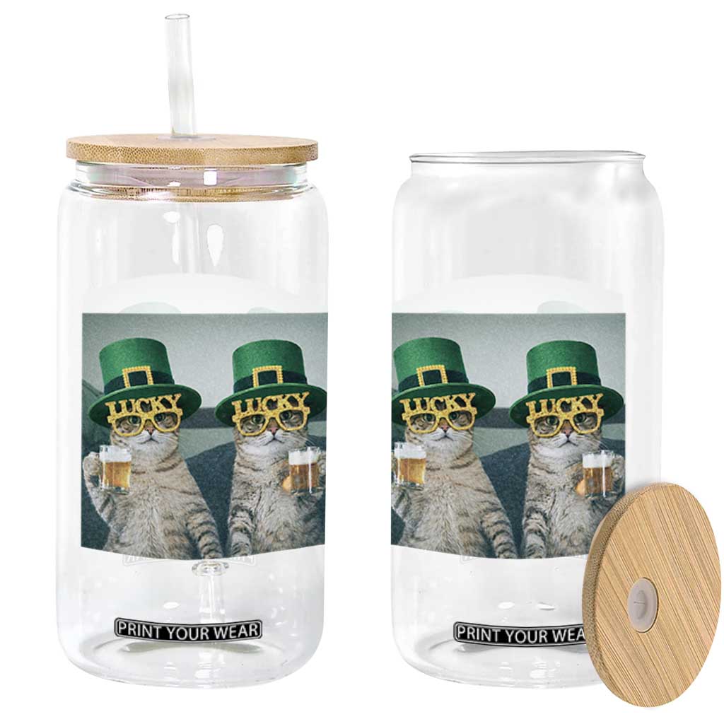 Funny St Patricks Day Cats Drinking Beer Meme Glass Can TS14 Print Your Wear