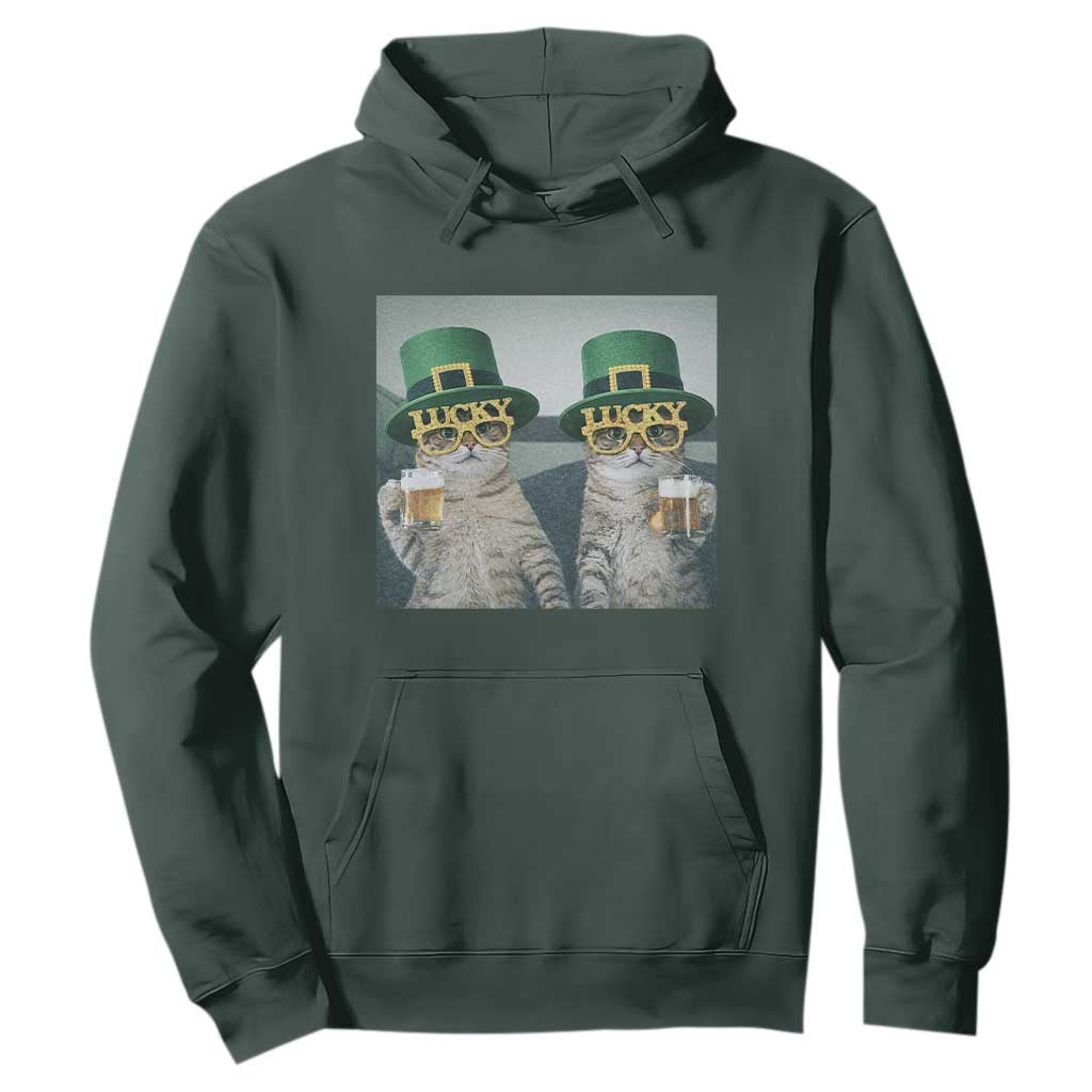 Funny St Patricks Day Cats Drinking Beer Meme Hoodie TS14 Dark Forest Green Print Your Wear