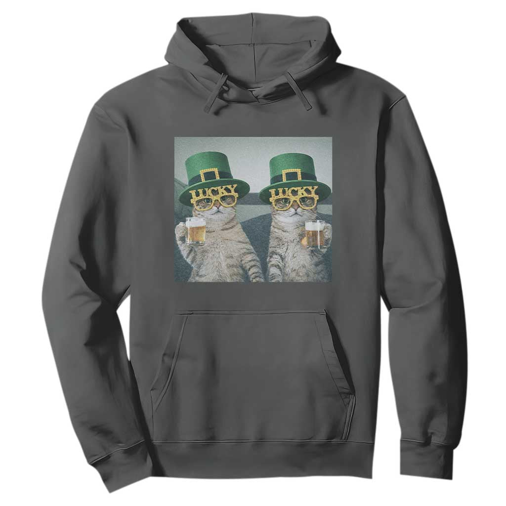 Funny St Patricks Day Cats Drinking Beer Meme Hoodie TS14 Dark Heather Print Your Wear