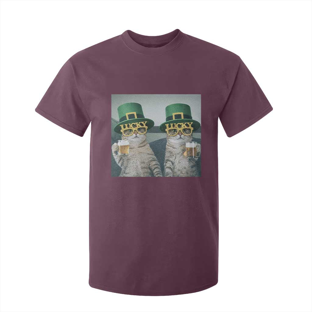 Funny St Patricks Day Cats Drinking Beer Meme T Shirt For Kid TS14 Maroon Print Your Wear