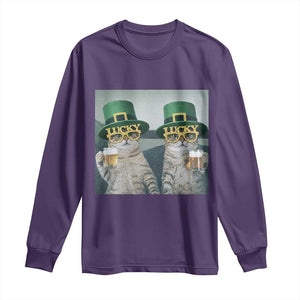 Funny St Patricks Day Cats Drinking Beer Meme Long Sleeve Shirt TS14 Purple Print Your Wear