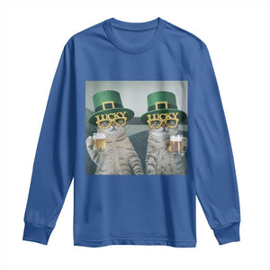 Funny St Patricks Day Cats Drinking Beer Meme Long Sleeve Shirt TS14 Royal Blue Print Your Wear