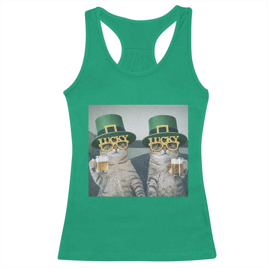 Funny St Patricks Day Cats Drinking Beer Meme Racerback Tank Top TS14 Irish Green Print Your Wear