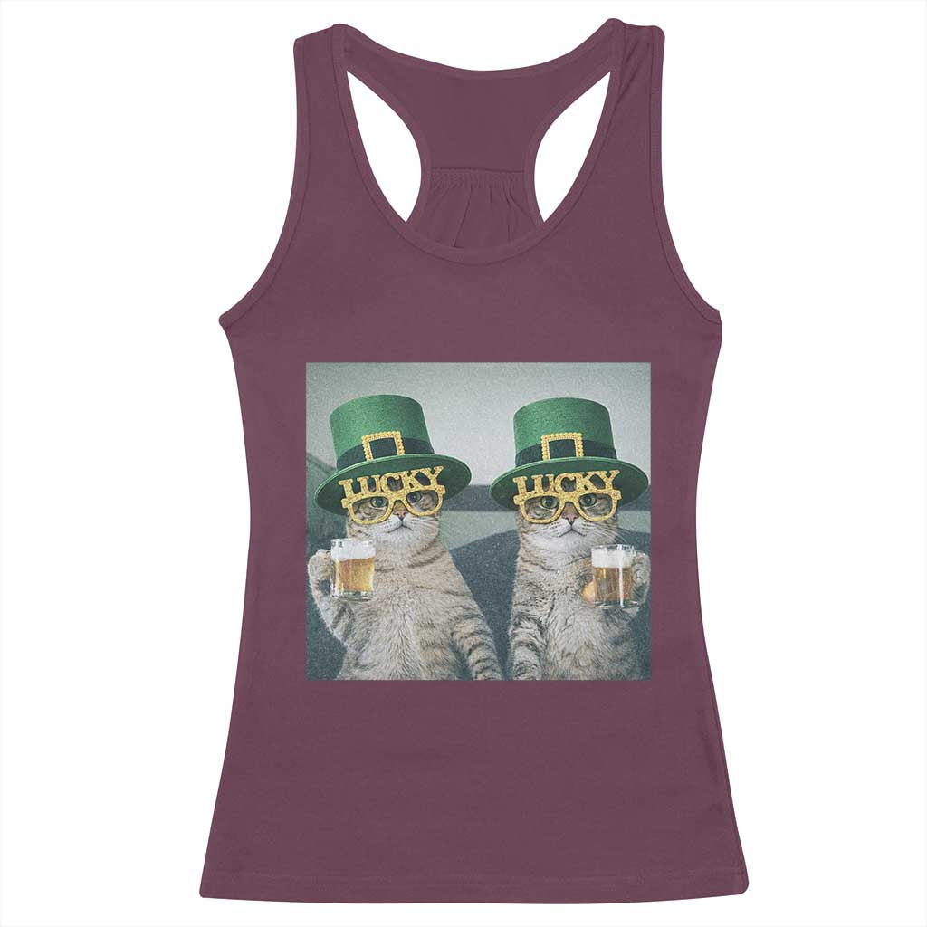 Funny St Patricks Day Cats Drinking Beer Meme Racerback Tank Top TS14 Maroon Print Your Wear