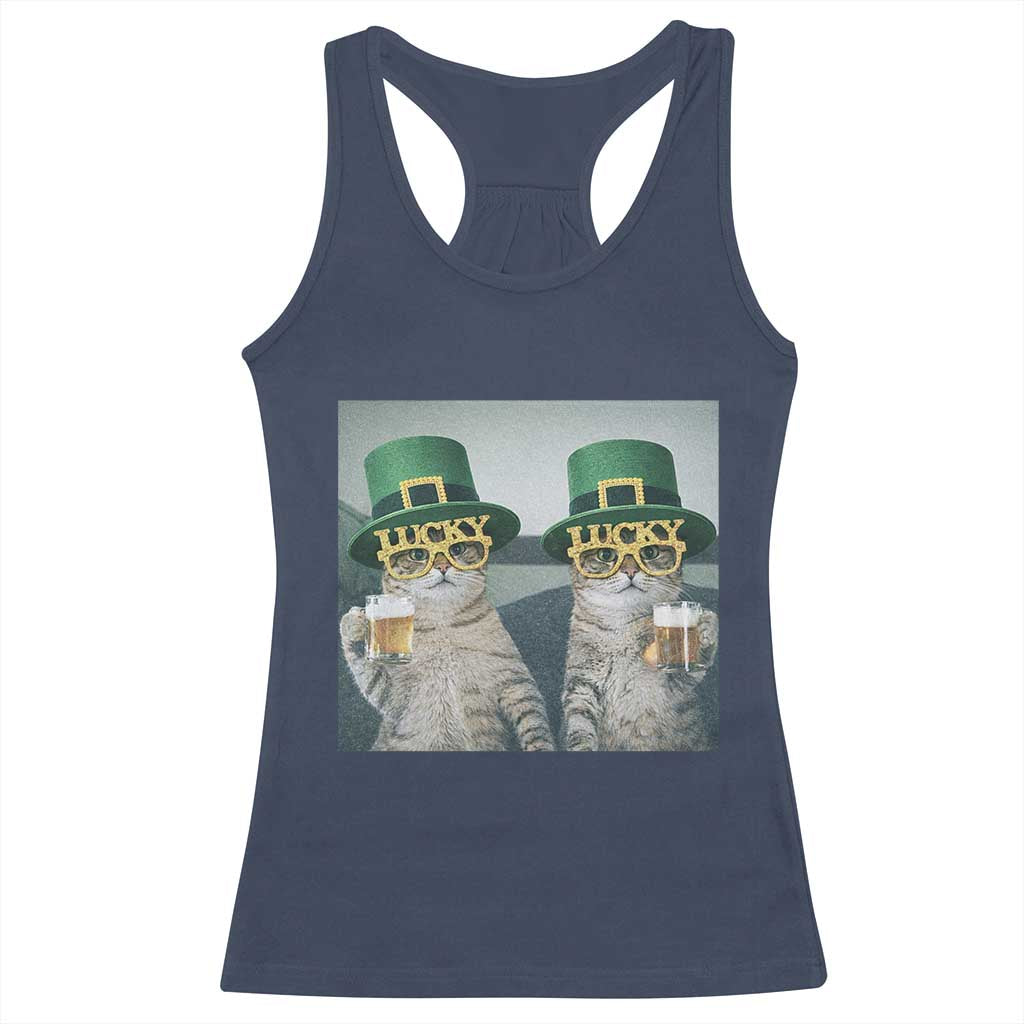 Funny St Patricks Day Cats Drinking Beer Meme Racerback Tank Top TS14 Navy Print Your Wear