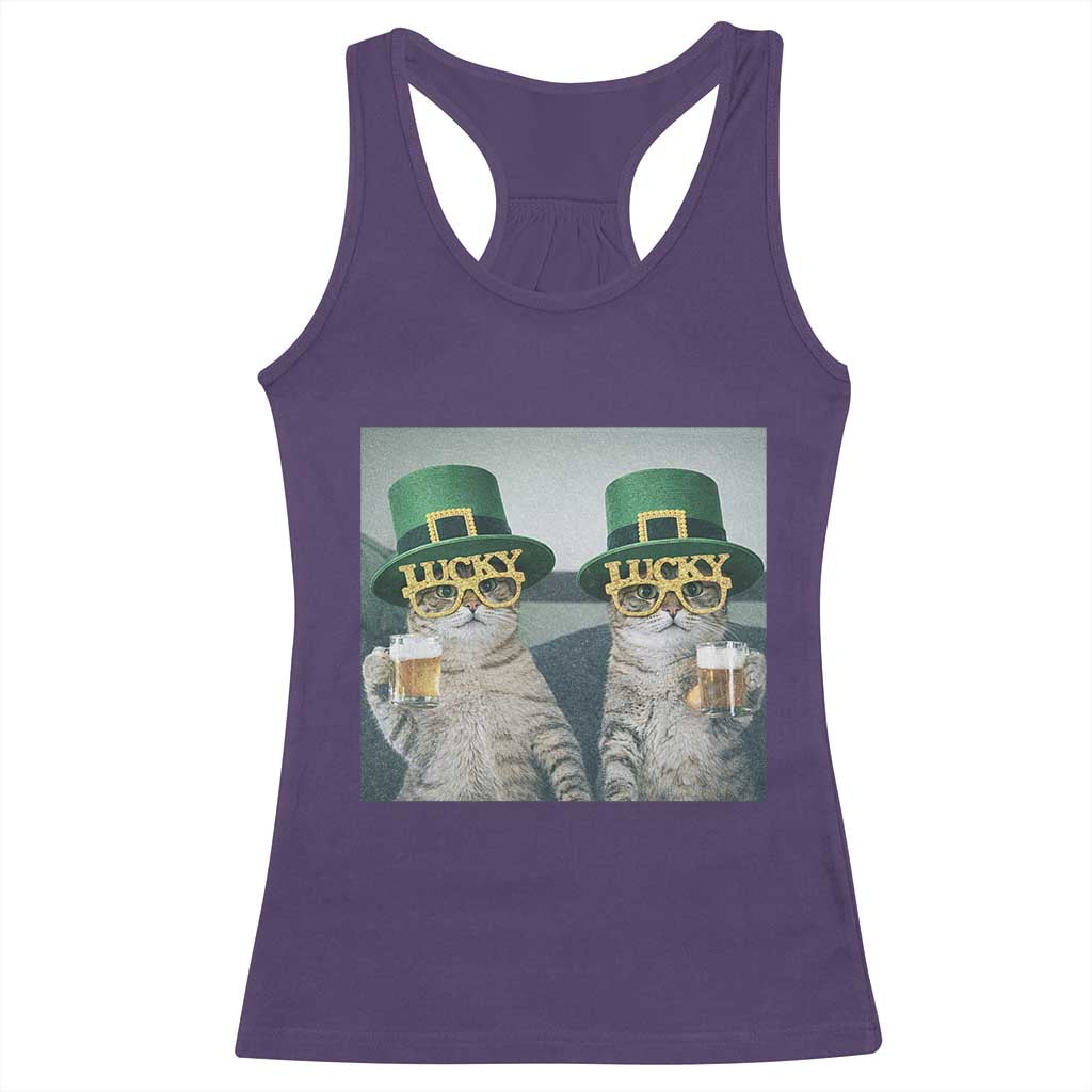 Funny St Patricks Day Cats Drinking Beer Meme Racerback Tank Top TS14 Purple Print Your Wear