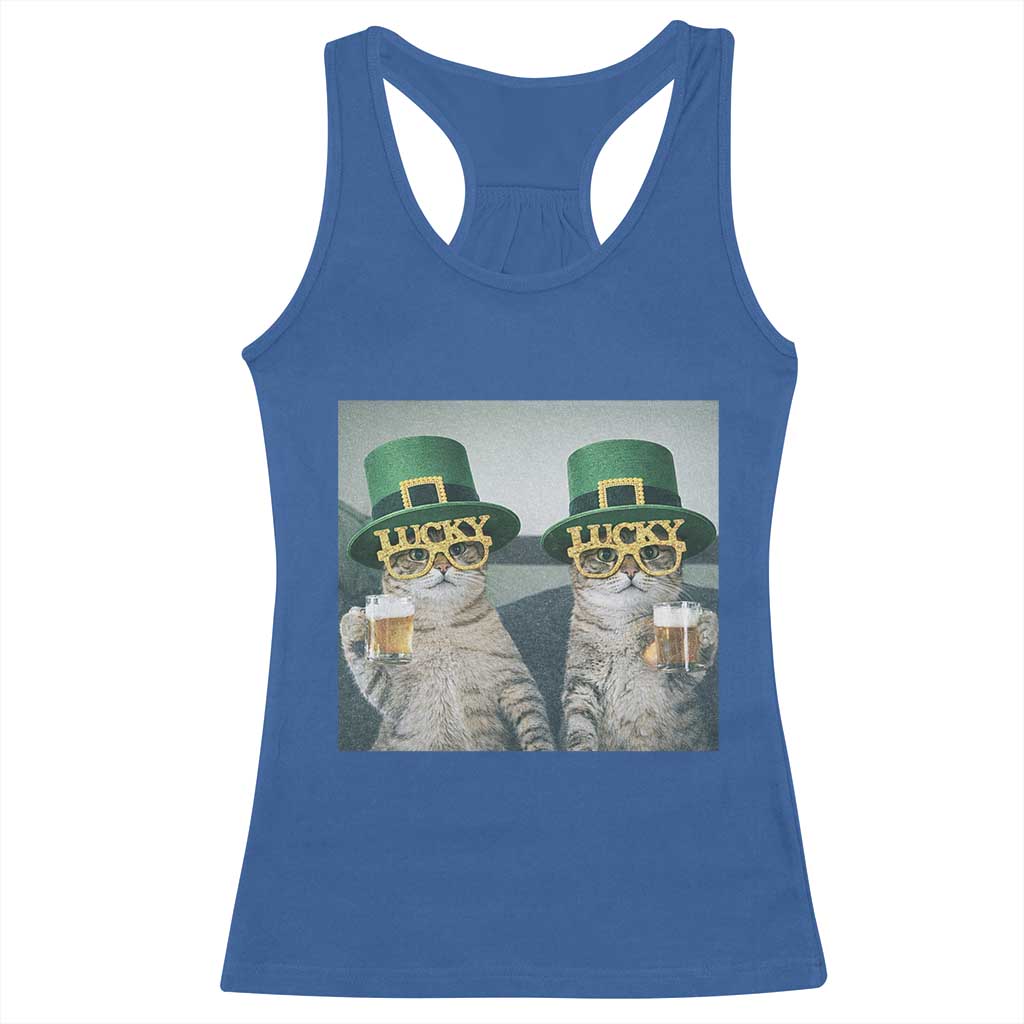 Funny St Patricks Day Cats Drinking Beer Meme Racerback Tank Top TS14 Royal Blue Print Your Wear
