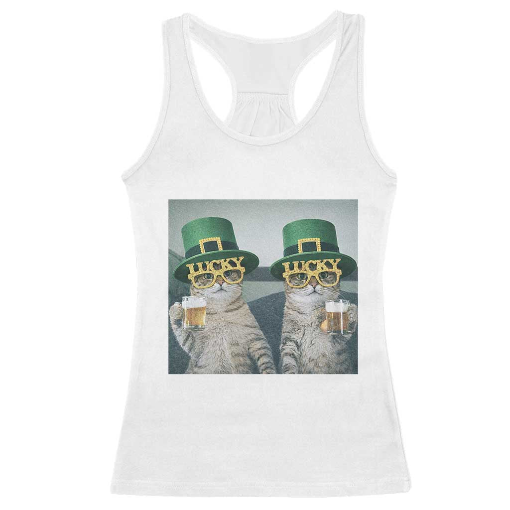 Funny St Patricks Day Cats Drinking Beer Meme Racerback Tank Top TS14 White Print Your Wear