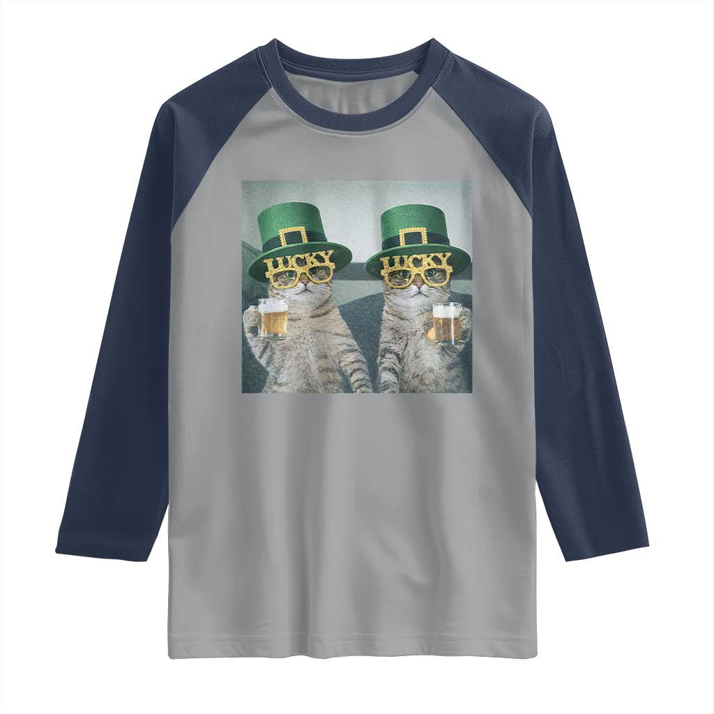 Funny St Patricks Day Cats Drinking Beer Meme Raglan Shirt TS14 Sport Gray Navy Print Your Wear
