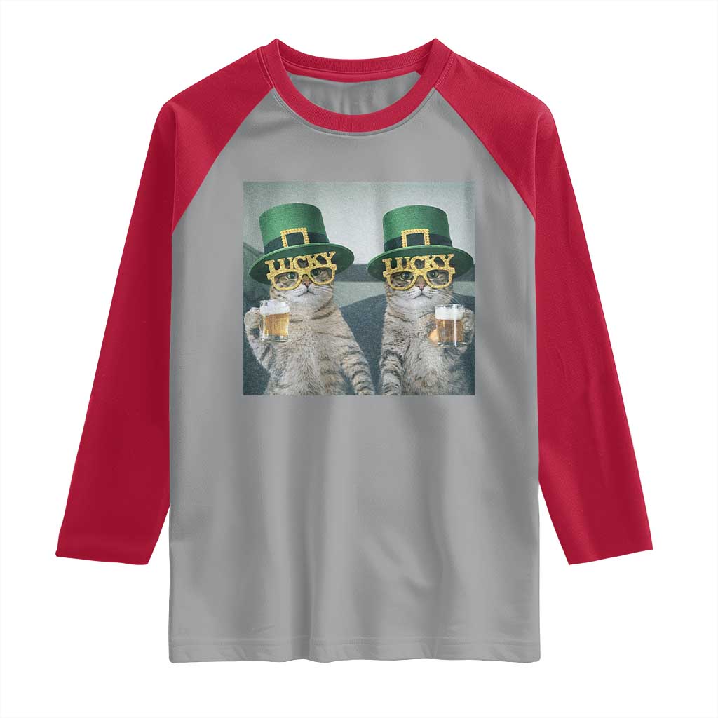 Funny St Patricks Day Cats Drinking Beer Meme Raglan Shirt TS14 Sport Gray Red Print Your Wear