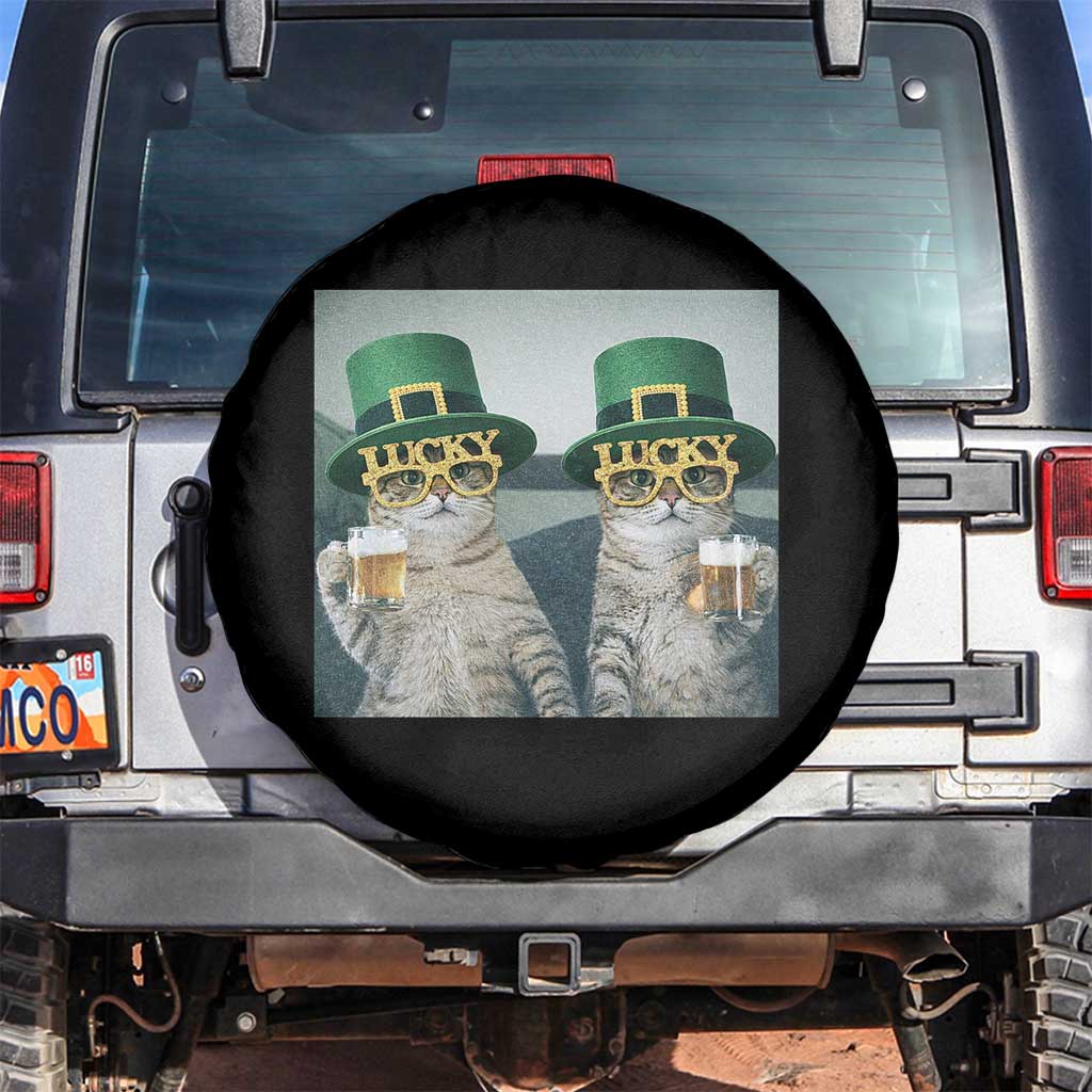 Funny St Patricks Day Cats Drinking Beer Meme Spare Tire Cover TS14 No hole Black Print Your Wear