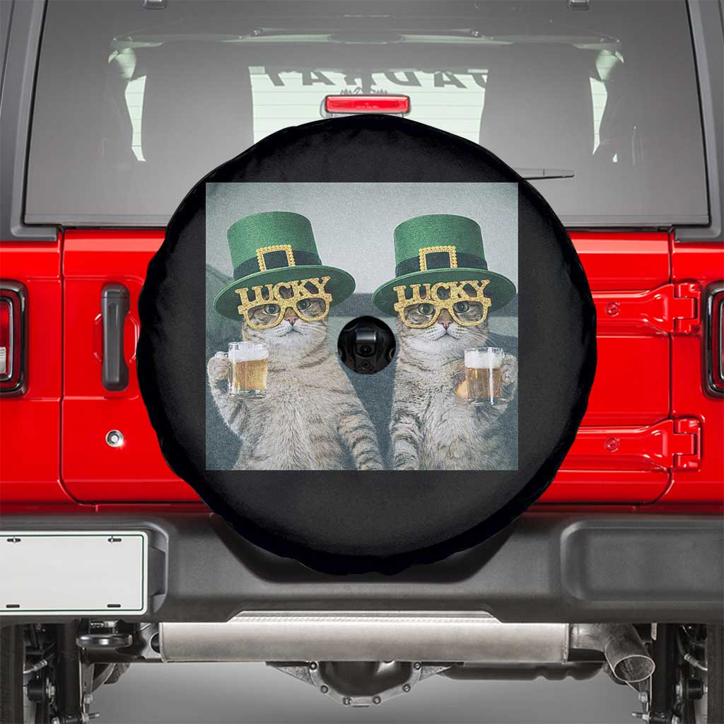Funny St Patricks Day Cats Drinking Beer Meme Spare Tire Cover TS14 Black Print Your Wear