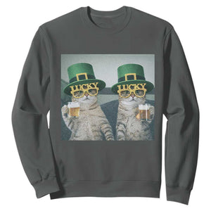 Funny St Patricks Day Cats Drinking Beer Meme Sweatshirt TS14 Dark Heather Print Your Wear