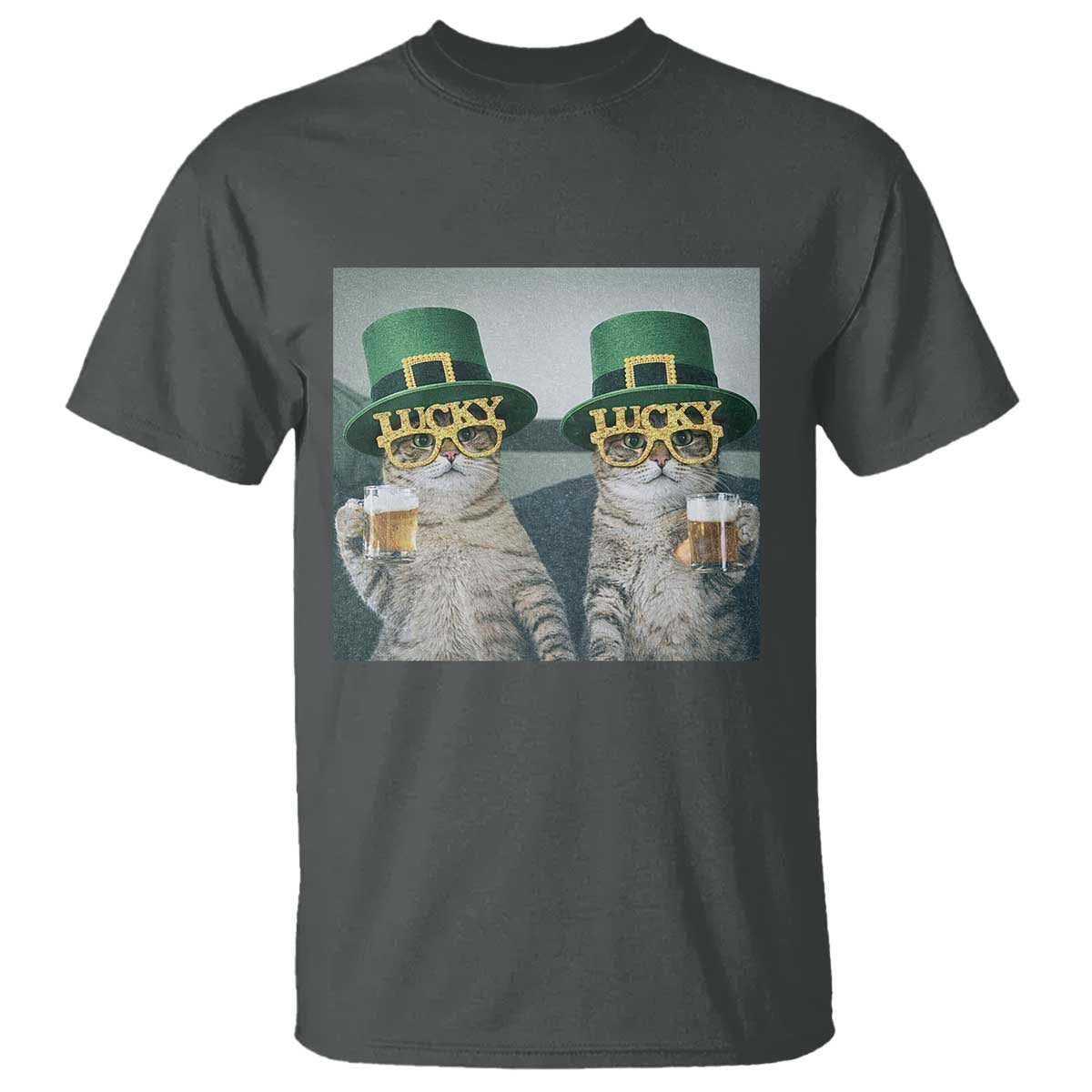 Funny St Patricks Day Cats Drinking Beer Meme T Shirt TS14 Dark Heather Print Your Wear