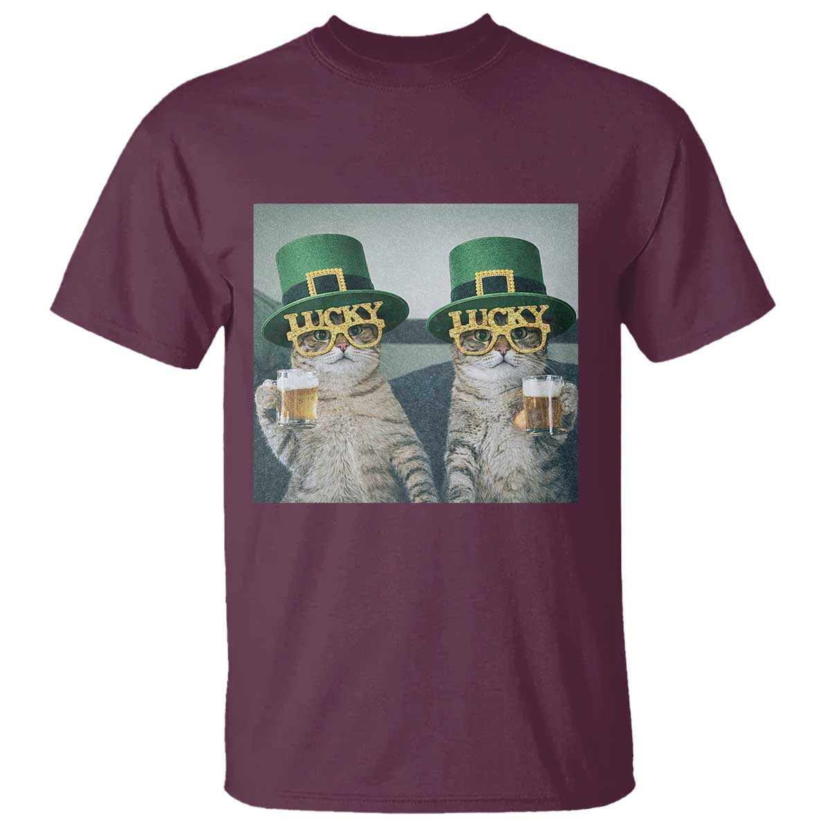 Funny St Patricks Day Cats Drinking Beer Meme T Shirt TS14 Maroon Print Your Wear