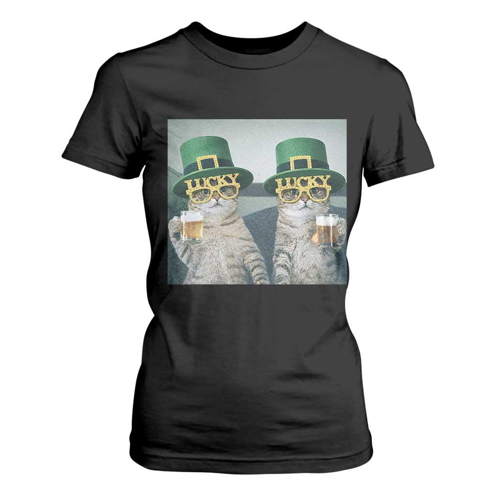 Funny St Patricks Day Cats Drinking Beer Meme T Shirt For Women TS14 Black Print Your Wear